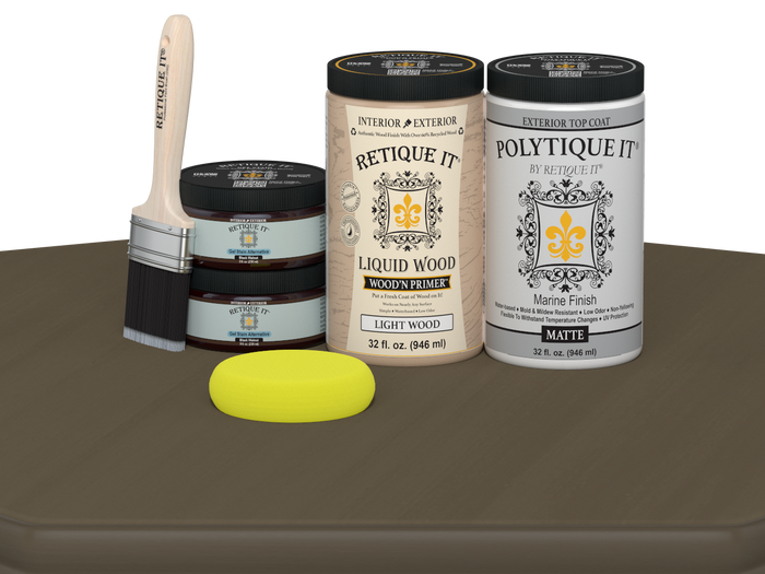 Large black walnut wood finish kit with matte exterior top coat from Retique It for smooth, durable wood surface finishing.