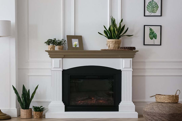 Retique It Multi-purpose Smooth Finish Kit in Black Walnut for interior wood projects, shown on a fireplace mantel.
