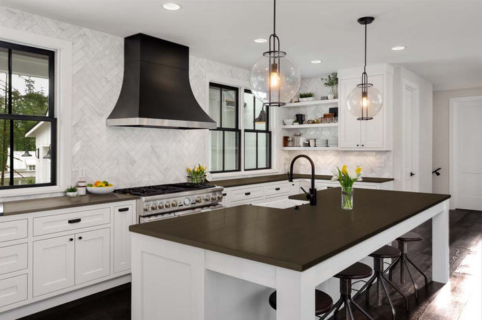 Retique It Multi-purpose Smooth Finish Kit (Large) in Charcoal for wood and furniture refinishing, shown on a kitchen countertop.