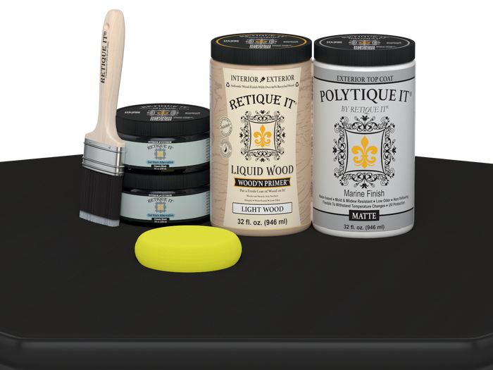 Large Black Multi-purpose Smooth Finish Kit by Retique It for wood exterior top coat application with matte finish.