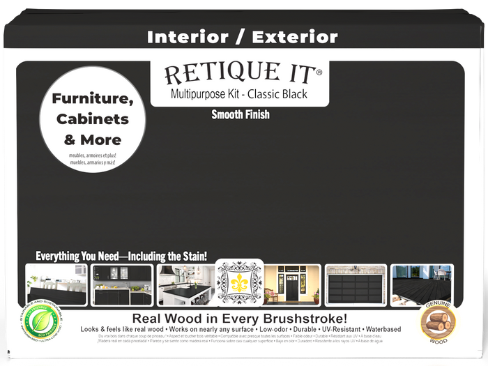 Retique It Multi-purpose Smooth Finish Kit (Large) in classic black, showing the box front with branding and product details.