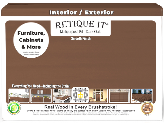 Large Dark Oak Wood'n Finish Kit by Retique It with smooth finish components in a box for multi-purpose wood refinishing.