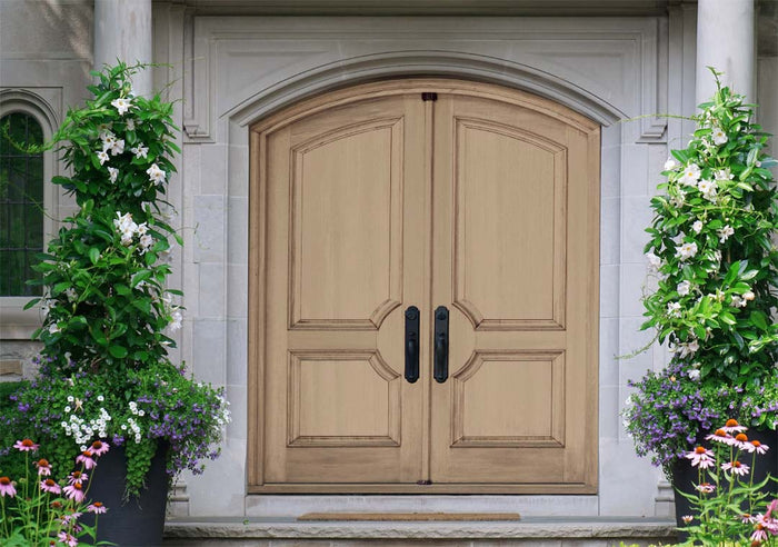 Retique It Multi-purpose Smooth Finish Kit (Large) in Weathered Wood for interior top coat on double front door, showcasing smooth wood finish.