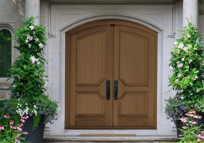 Retique It Multi-purpose Wood'n Finish Kit in Dark Oak for wood furniture and decor, shown in a double front door application.
