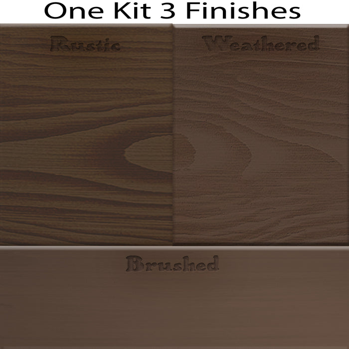 Swatch of Retique It Wood'n Finish Kit in Black Walnut, showing three different wood finish samples on a neutral background.