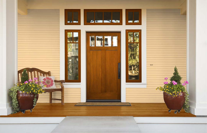 Retique It Wood'n Kit Cedar finish for multi-purpose wood projects, shown on a front door with natural wood grain details.