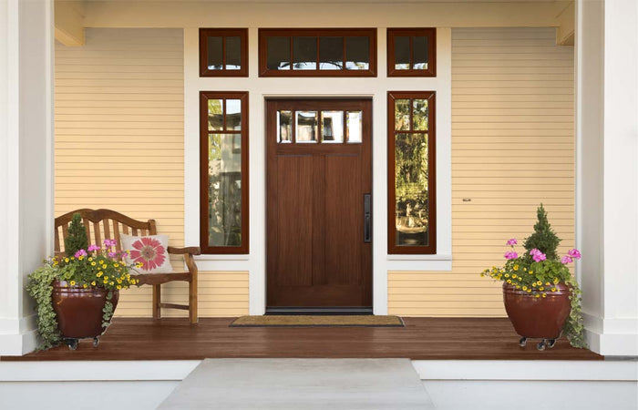 Retique It Wood'n Finish Kit Java exterior top coat applied to a wooden front door with a natural finish.