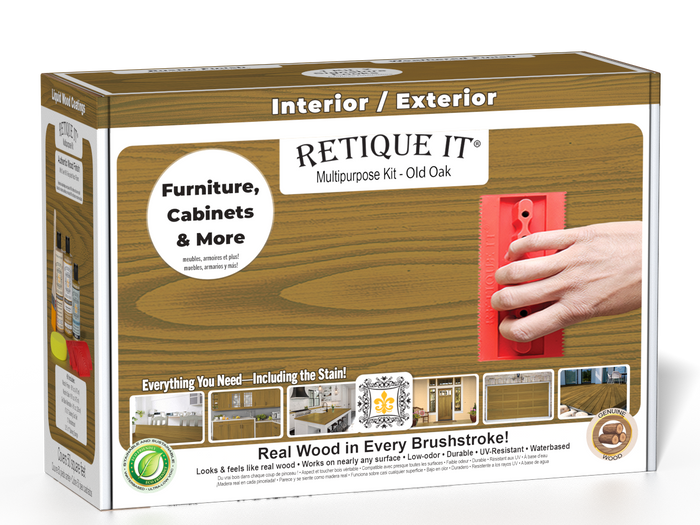 Retique It Wood'n Kit in Old Oak for exterior wood finishing, featuring a multi-purpose wood top coat and finish kit.