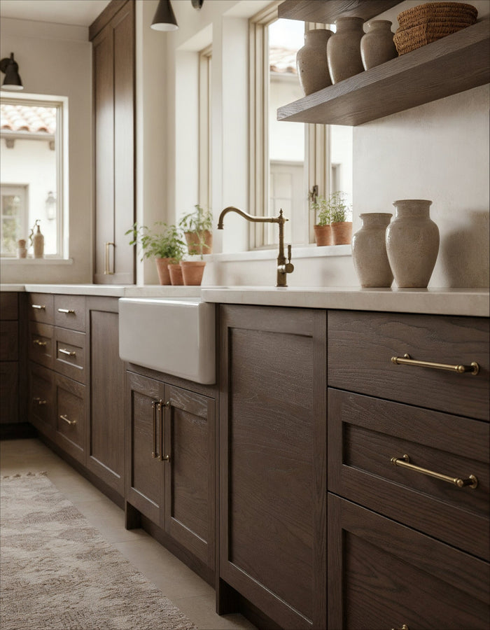 Large Black Walnut Wood'n Finish Kit for interior top coating, featuring rustic wood surfaces and application tools.