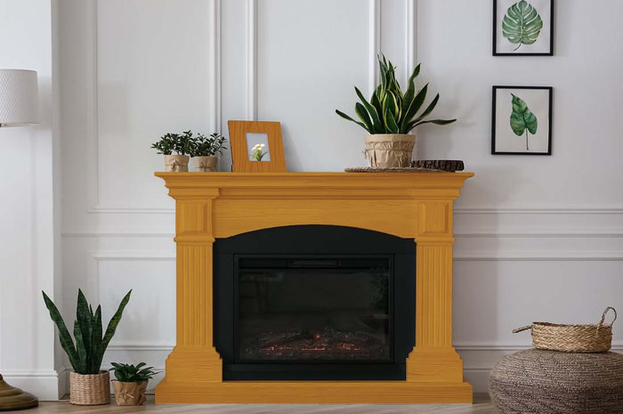 Large Cedar Wood'n Finish Kit by Retique It for interior top coating, shown in a grained wood fireplace project.