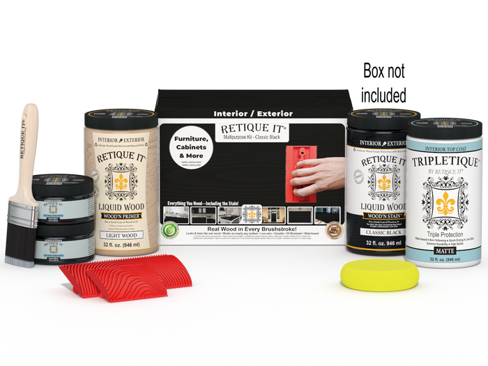 Large Black Wood'n Kit by Retique It for interior top coat, includes Wood'n Finish Kit components in a sleek black finish.