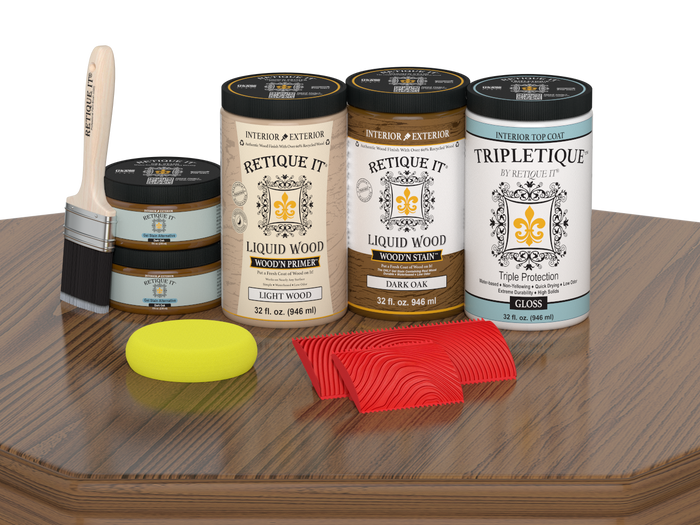 Retique It Wood'n Finish Kit Large in Dark Oak for interior top coat, featuring gloss finish and wood surface application.