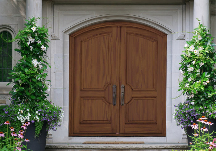 Large Dark Oak Wood'n Finish Kit by Retique It for multi-purpose wood finishing, shown with rustic double front door.