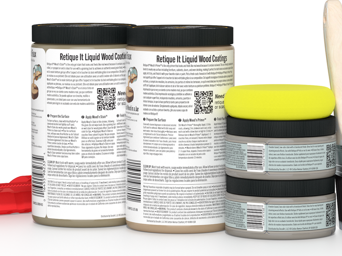 Large Retique It Wood'n Finish Kit with driftwood-colored wood finish, featuring multiple applicators and finishing tools.