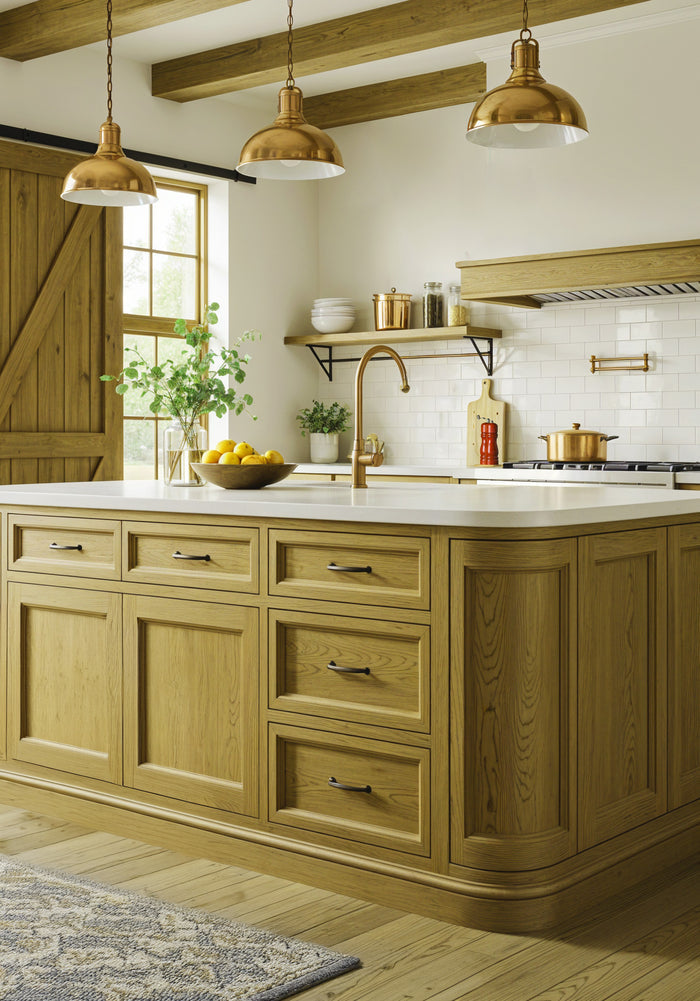Large Old Oak Wood'n Finish Kit by Retique It for interior wood projects, shown with a barnwood-style kitchen island.