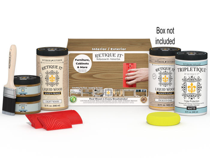 Large Wood'n Kit by Retique It in Pickled Oak for interior top coating, includes wood finish supplies and tools.