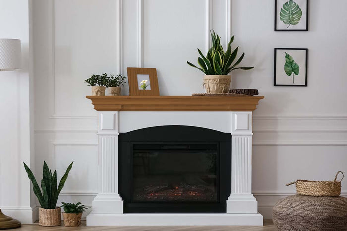 Retique It Wood'n Finish Kit in Vintage Cherry for interior wood projects, shown on a fireplace mantle with a grained wood finish.