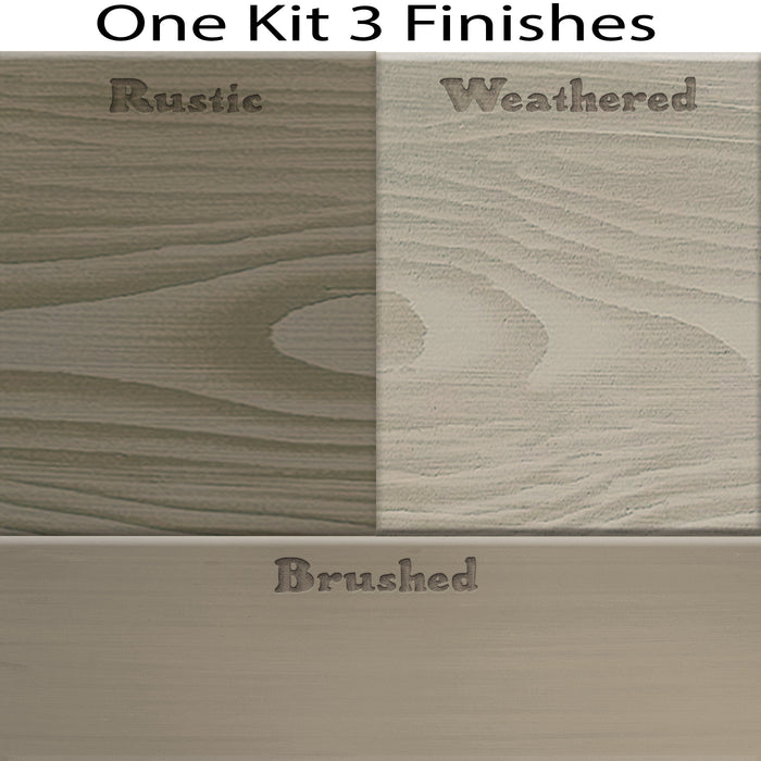 Retique It Weathered Wood Fireplace Mantel Wood'n Finish Kit stain swatch showing natural weathered wood tones and textures.