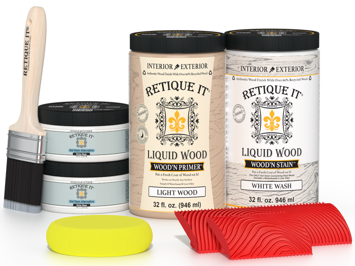 Large White Wash Wood'n Finish Kit by Retique It featuring wood finishing tools and products for versatile wood projects.