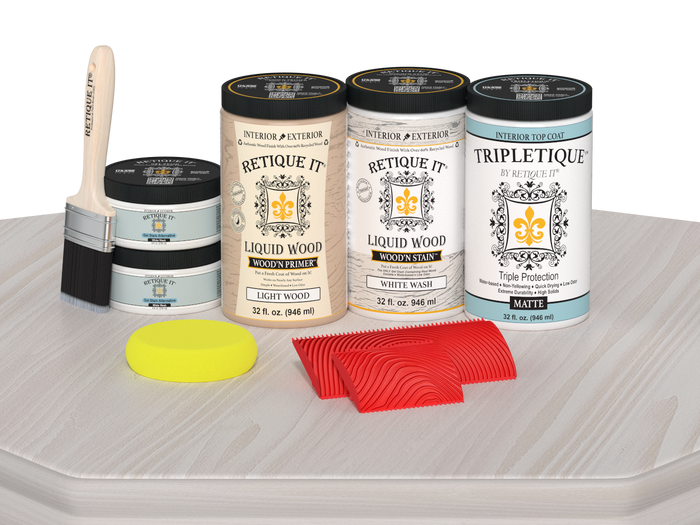 Large White Wash Wood'n Finish Kit by Retique It for interior top coat application, matte finish on wood surface