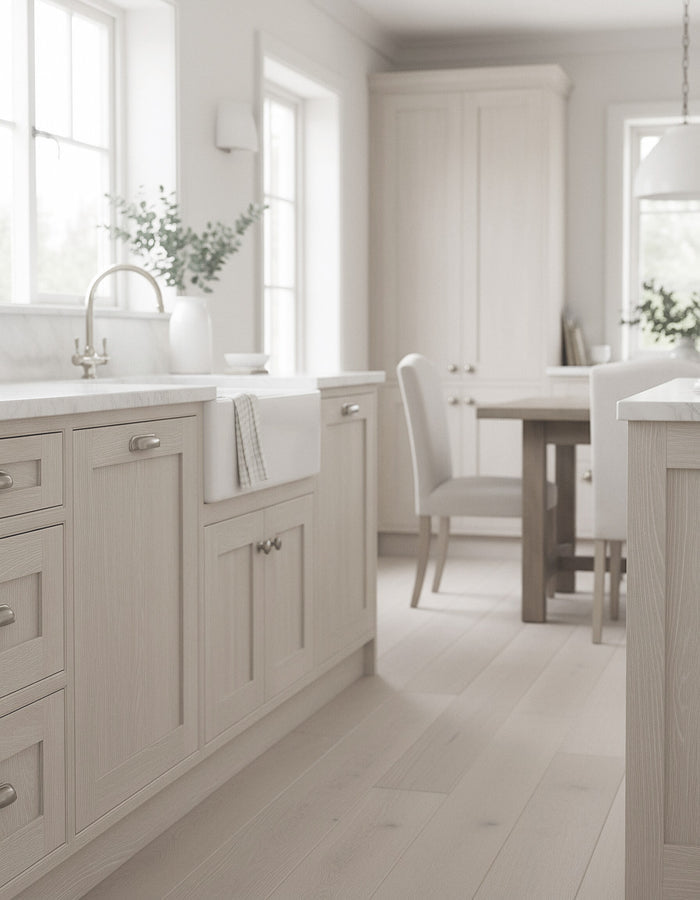 Retique It Wood'n Kit Large in White Wash, interior top coat for wood furniture with rustic finish, shown on a wooden surface.
