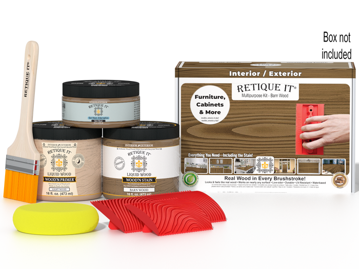 Retique It Wood'n Kit in Barn Wood finish, a multi-purpose wood finishing kit with box for easy application.