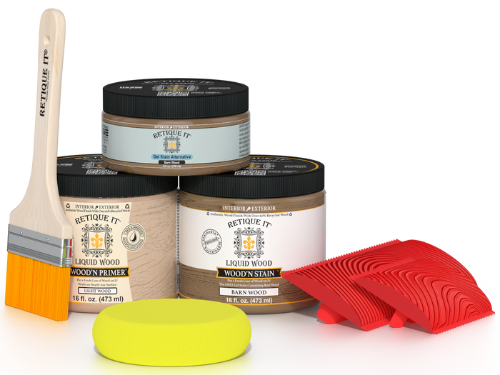 Retique It Wood'n Finish Kit in Barn Wood for multi-purpose wood finishing, shown in a 3D view.