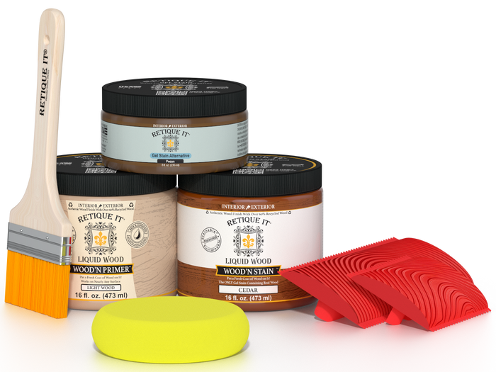 Retique It Wood'n Finish Kit in cedar, medium-sized, featuring wood stain and finish tools for multi-purpose wood finishing projects.