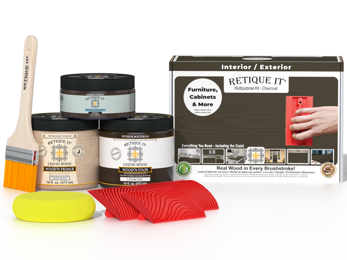 Retique It Wood'n Kit Medium charcoal finish with wood stain and finish products for multi-purpose wood projects.