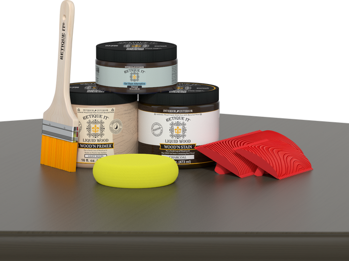 Retique It Wood'n Kit (Med) in Charcoal, a multi-purpose wood finishing kit for furniture and woodworking projects.