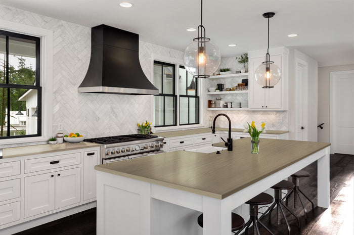 Retique It rustic drift wood stain applied to a kitchen island countertop, highlighting natural wood grain and textured finish.