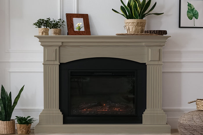 Retique It Wood'n Finish Kit in Medium for rustic driftwood fireplace, showing natural wood and finish application.