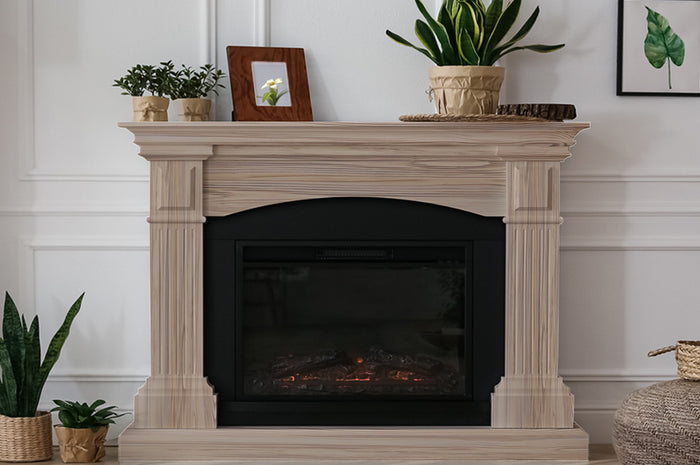 Retique It Wood'n Finish Kit in French oak for multi-purpose wood finishing, shown near a rustic fireplace.