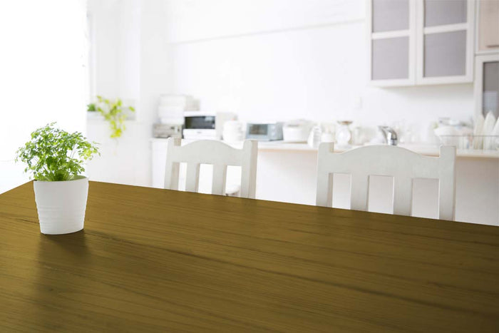 Retique It Wood'n Finish Kit in Old Oak, medium size, showing a tabletop with a smooth, finished wood surface and interior top coat.