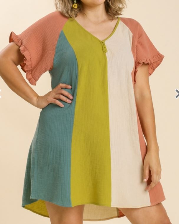 Multicolor Button Front Dress