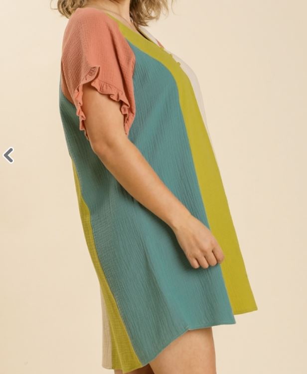 Multicolor Button Front Dress
