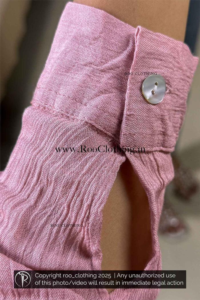 Muse Pink Crinkled Rayon Full Sleeve Shirt – Relaxed Fit