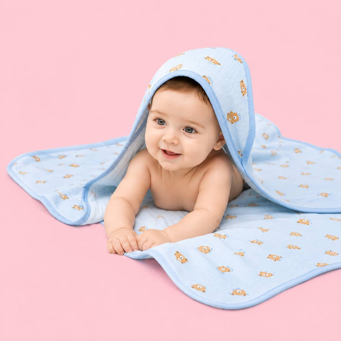 Muslin Baby Wrapper – Cute Teddy Bear Print | Soft & Breathable Baby Wrap for Newborns