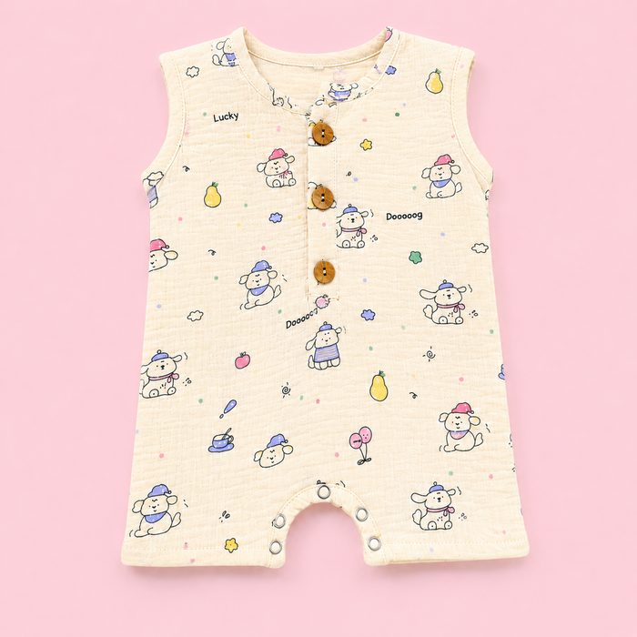 Muslin Cotton Baby Romper | Sleeveless | Dog Print