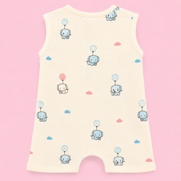 Muslin Cotton Baby Romper | Sleeveless | Elephant Print
