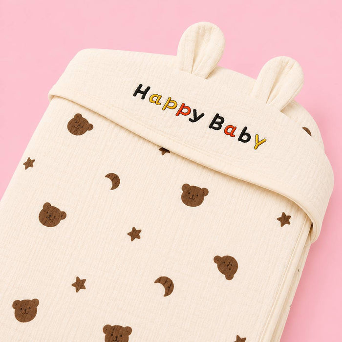 Muslin Hooded Baby Wrapper – Cute Bear and star Print |