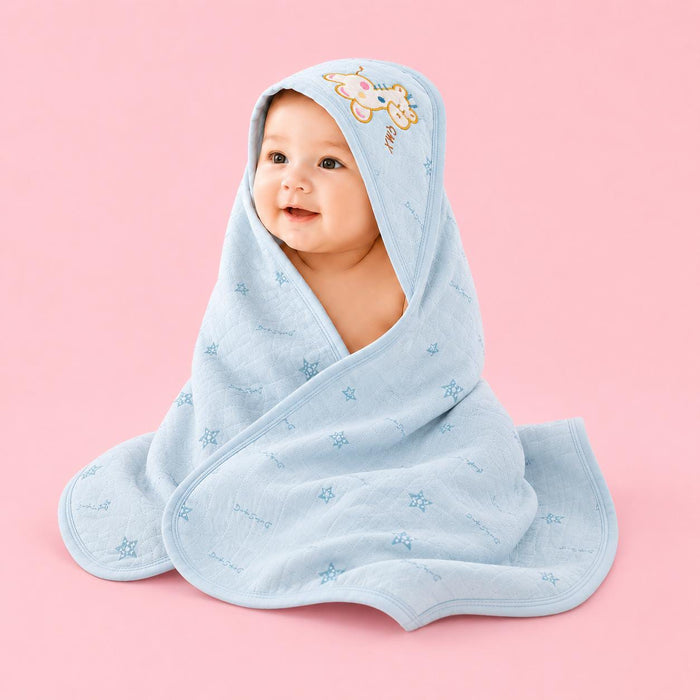 Muslin Hooded Receiving Towel - Light Blue