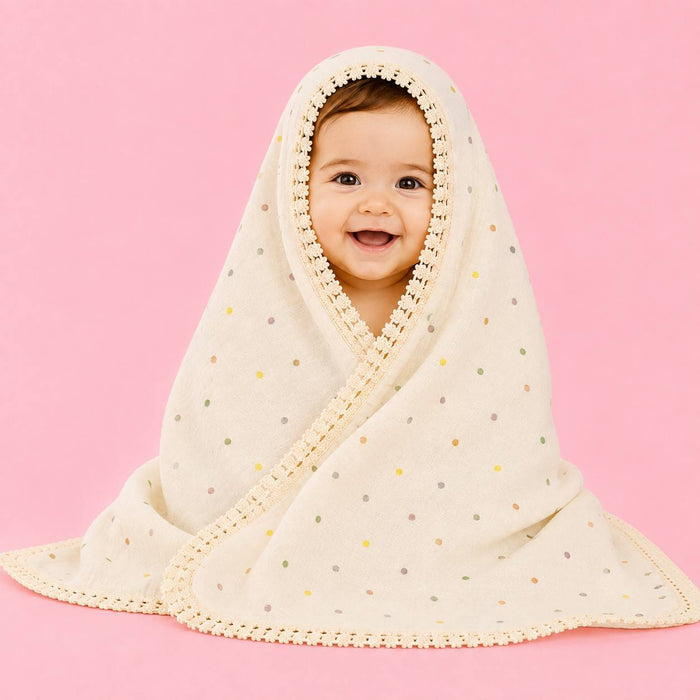 Muslin Swaddle Beige Dot – Soft & Breathable Baby Swaddle