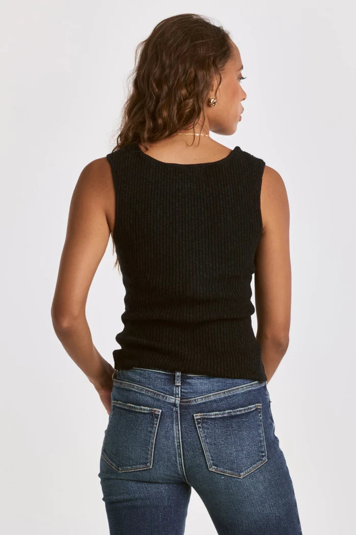 NEOMI DECOLLETE NECK TANK BLACK RIB