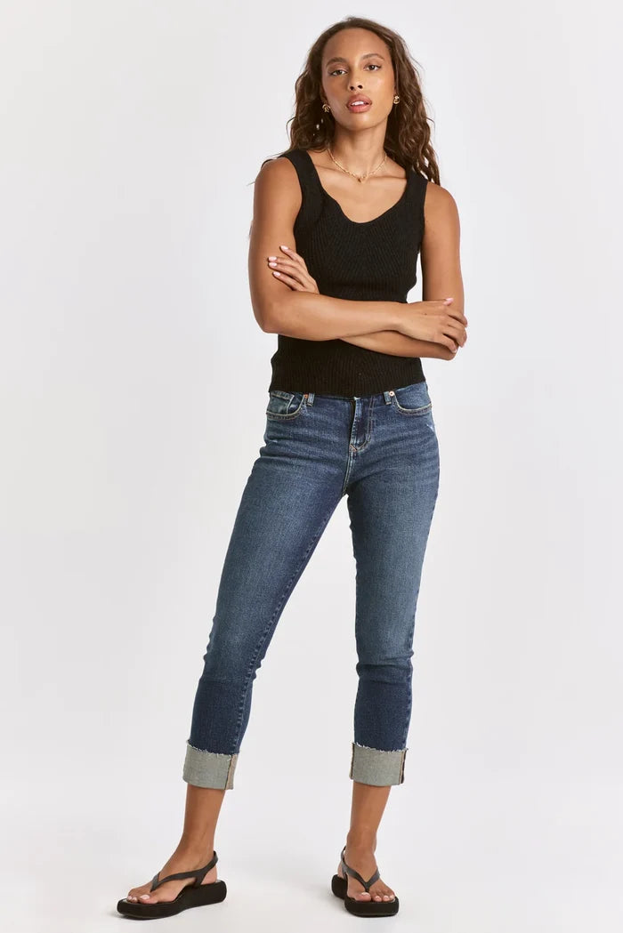 NEOMI DECOLLETE NECK TANK BLACK RIB