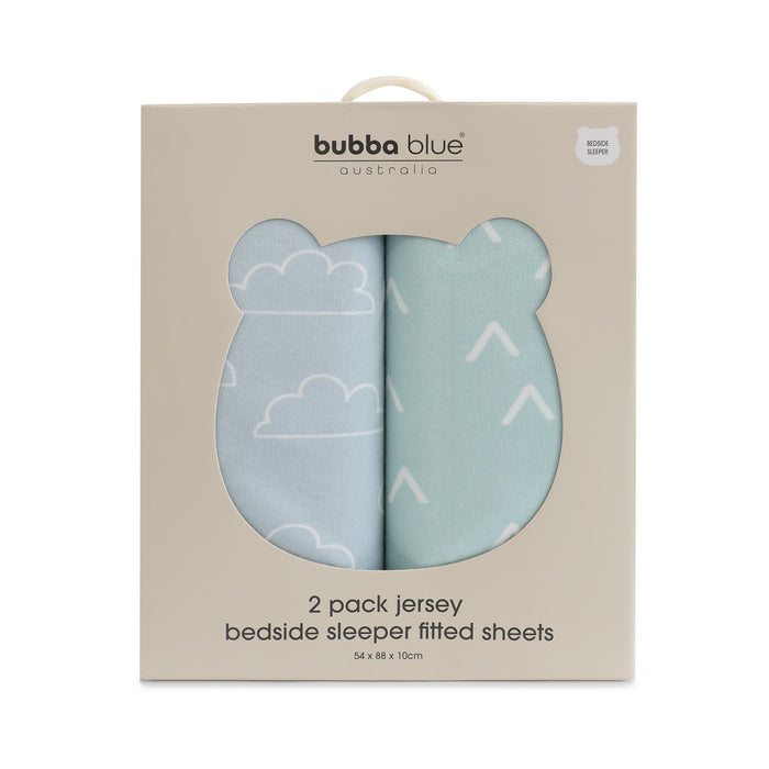 Nordic 2pk Jersey Co Sleeper/Bedside Sleeper Fitted Sheets Dusty Sky/Mint - Bubba Blue Australia