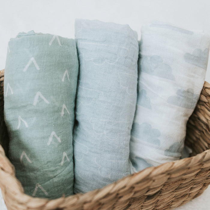 Nordic 3pk Muslin Wraps Dusty Sky/Mint - Bubba Blue Australia