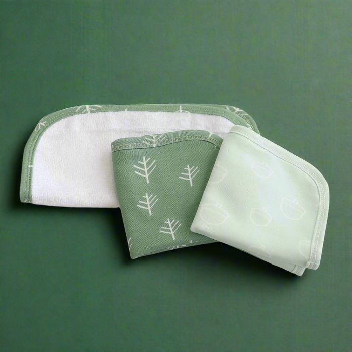 Nordic 3pk Wash Cloth Dusty Avocado/Forest - Bubba Blue Australia