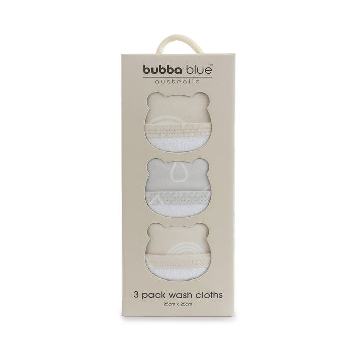 Nordic 3pk Wash Cloth Grey/Sand - Bubba Blue Australia