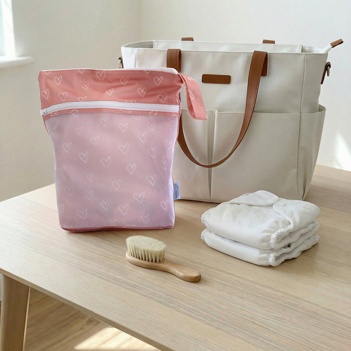 Nordic Wet/Dry Bag Berry Hearts 30x35CM - Bubba Blue Australia